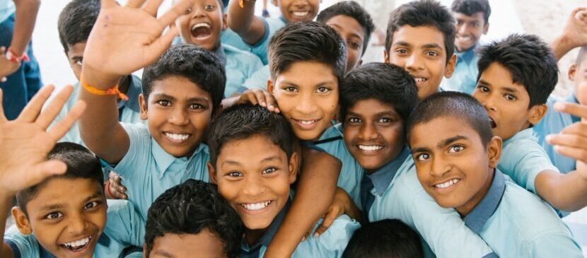 group of children taking picture